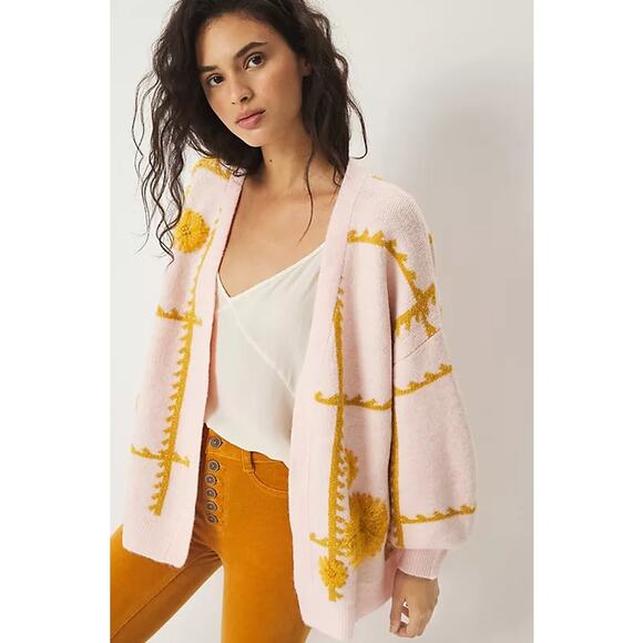 Anthropologie Catherine Floral Shine Cardigan Pink Size One Size - Picture 1 of 12